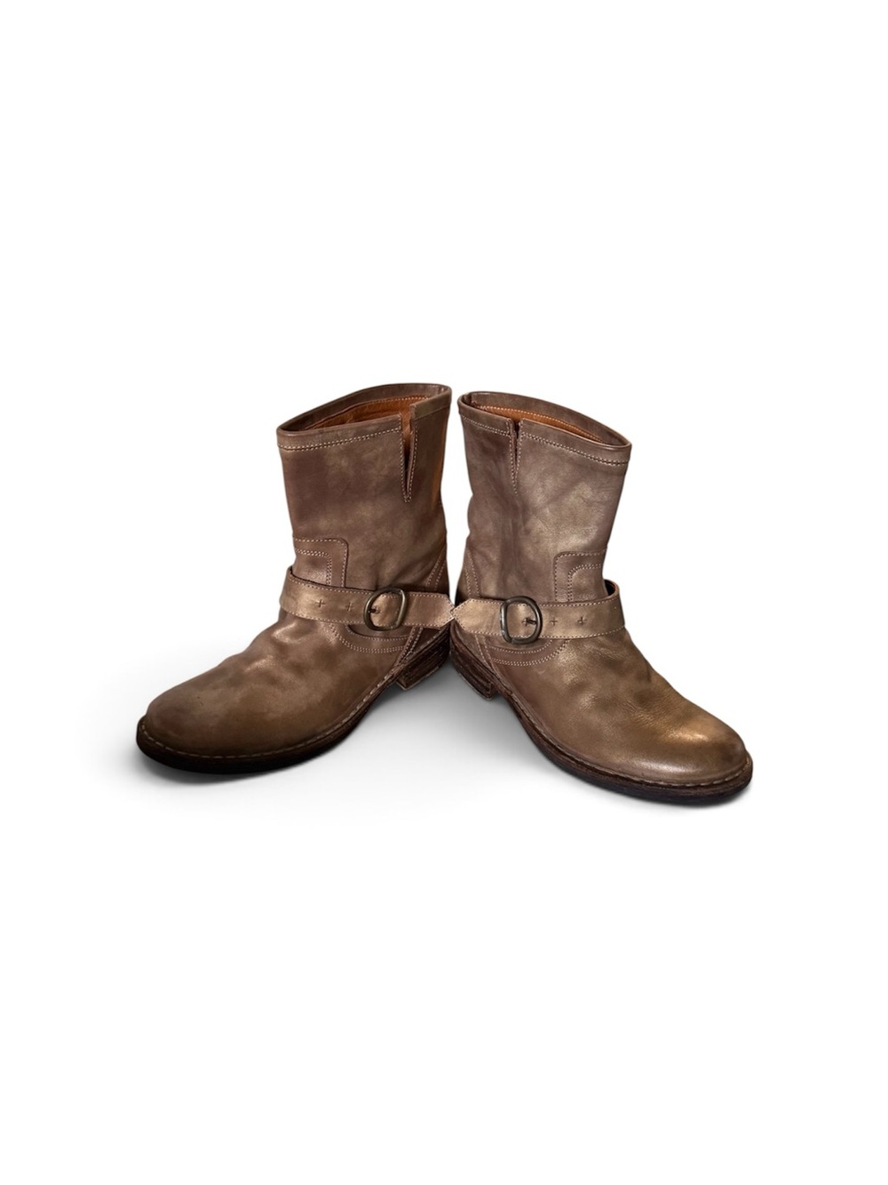 Fiorentini + Baker Golden Brown Leather Made In Italy Moto Boots with Buckle